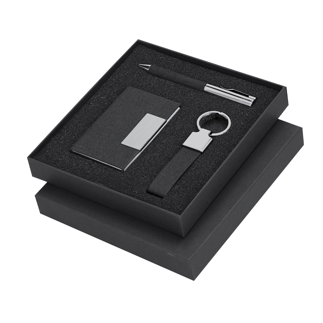 Set personalizado Fraxen de RPET negro con tarjetero y llavero - Set de escritura personalizados - Regalo Promocional Personalizado