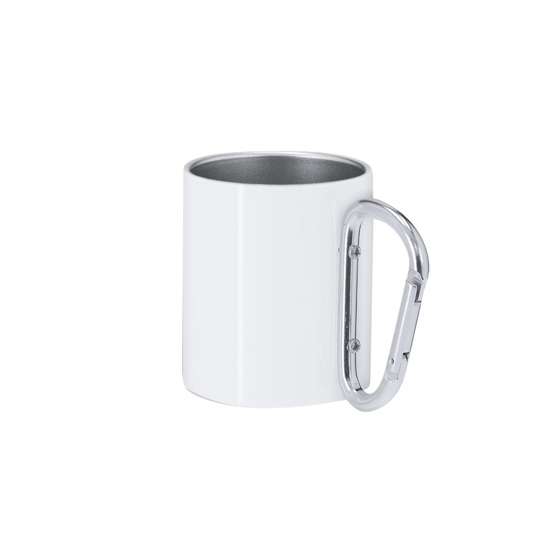 Taza sublimación personalizada Beesbur de acero inox de 220ml con asa mosquetón