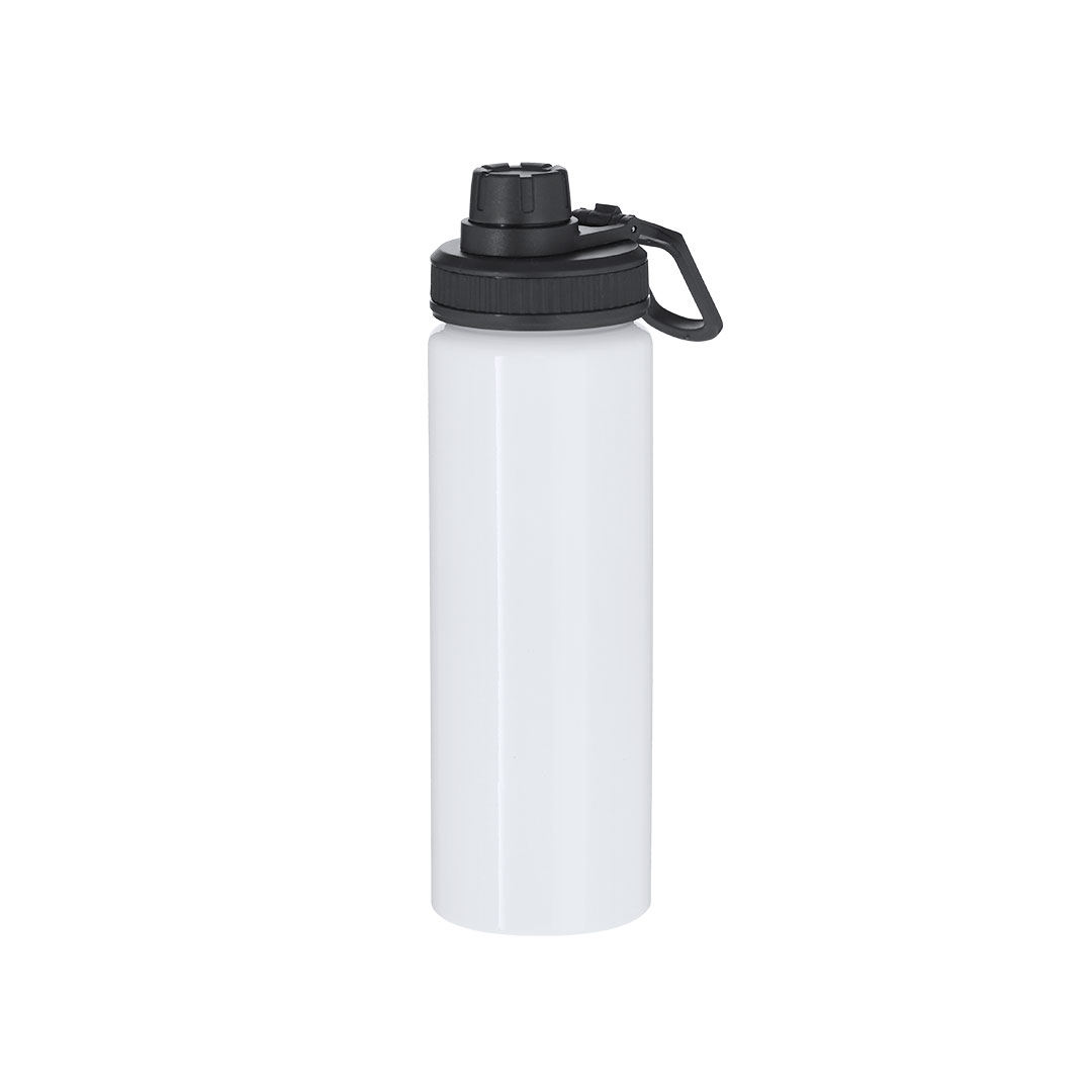Bidón personalizado para Sublimación Yakye de 800ml en aluminio blanco con dosificador y asa ajustable