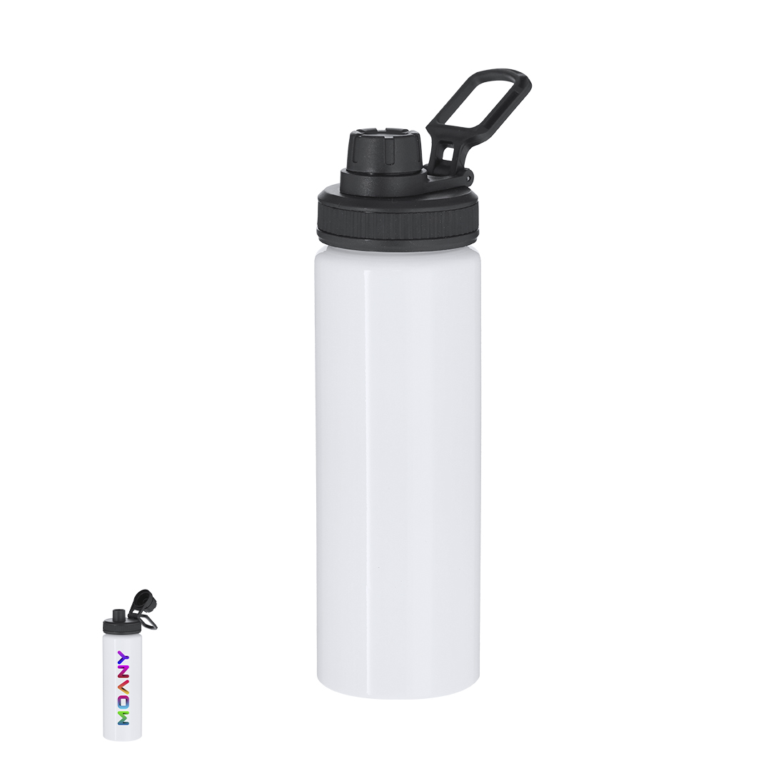Bidón personalizado para Sublimación Yakye de 800ml en aluminio blanco con dosificador y asa ajustable - Tazas y botellas - Regalo Promocional Personalizado