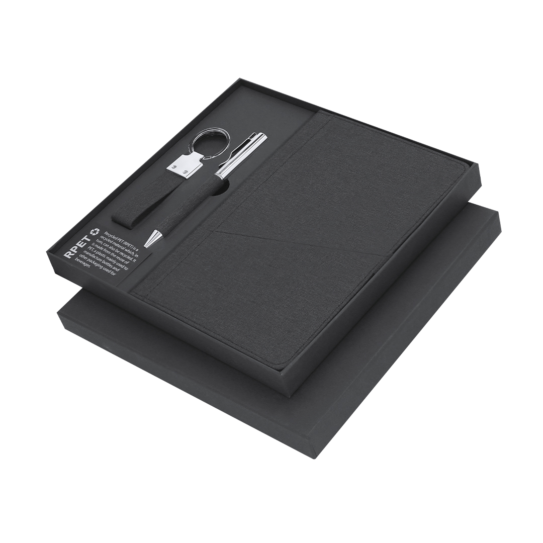 Set personalizado Meryl premium de RPET con llavero poliéster - Set de escritura personalizados - Regalo Promocional Personalizado