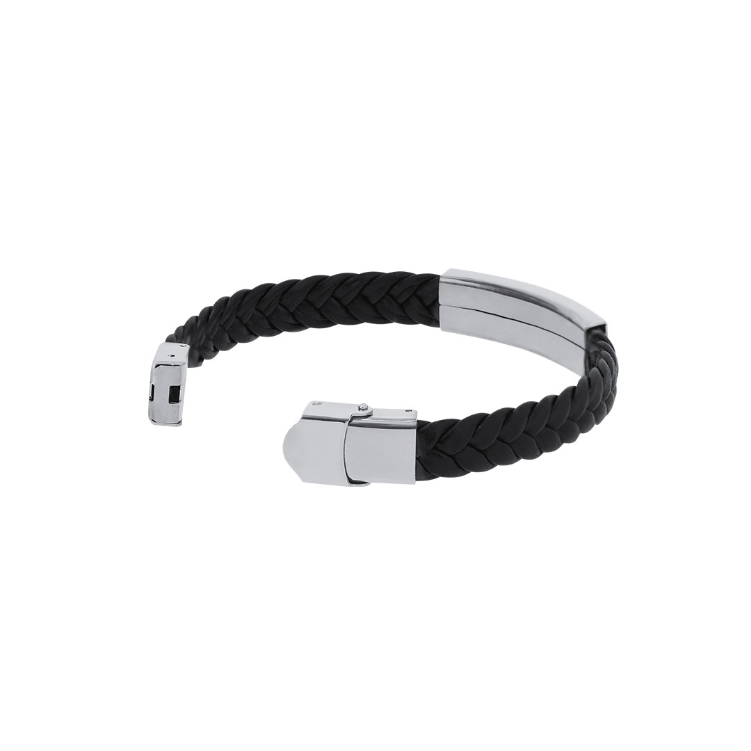 Pulsera personalizada Mubark de piel sintética negra con placa de acero inox - Pulseras personalizadas - Regalo Promocional Personalizado - vista alternativa