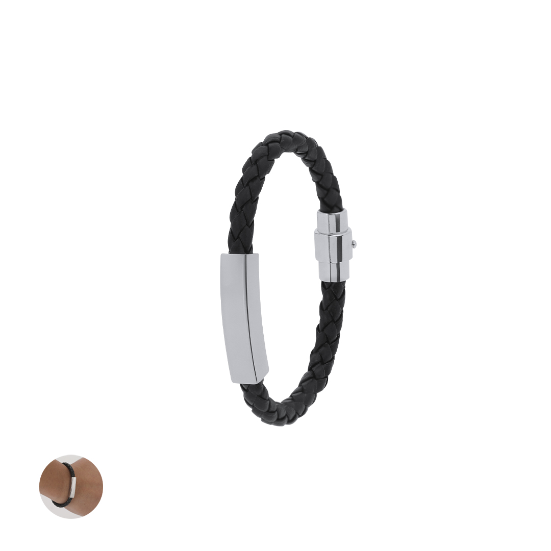 Pulsera personalizada Karasef de piel sintética con placa acero - Pulseras personalizadas - Regalo Promocional Personalizado