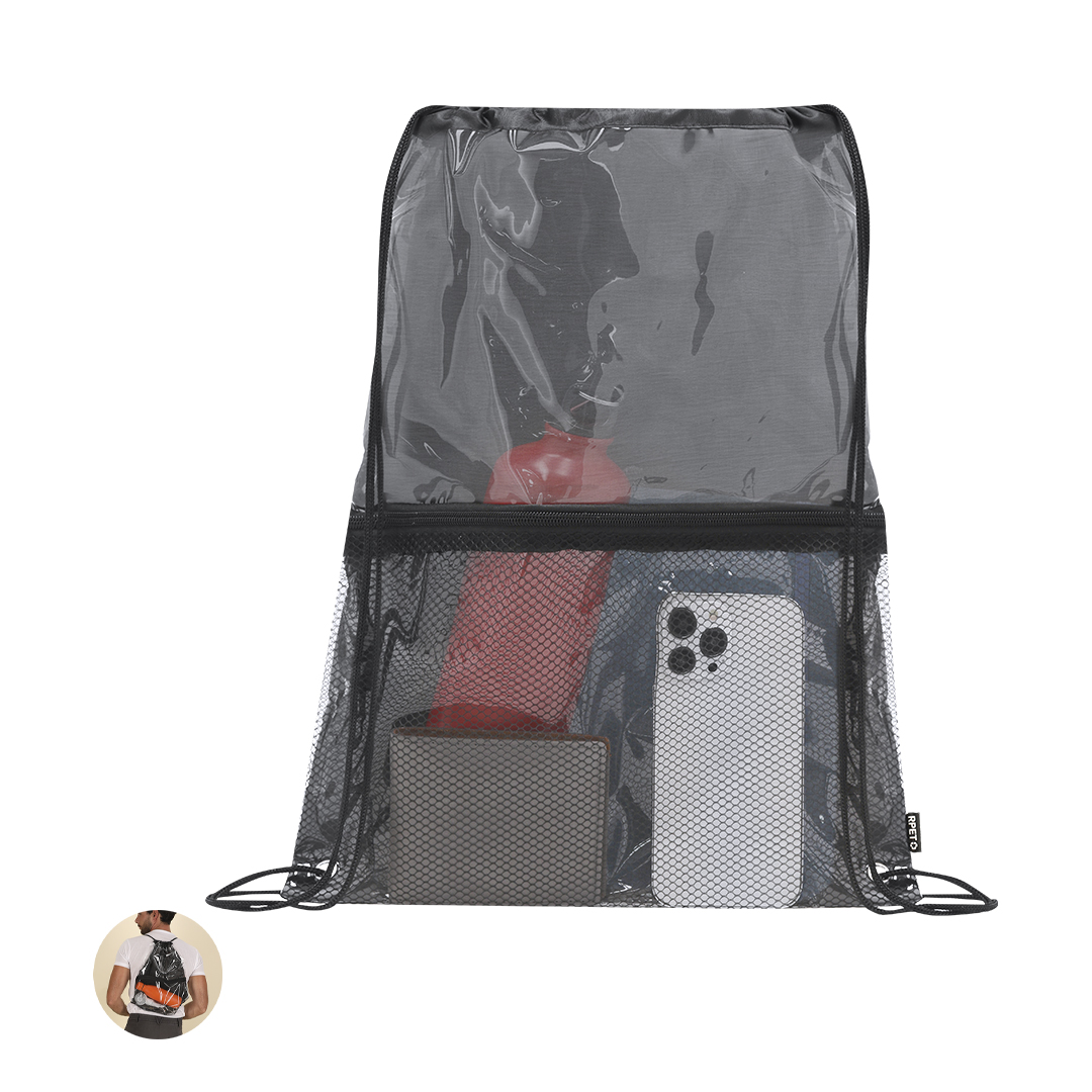 Mochila personalizada Lamdy de cuerdas de RPET transparente con rejilla - Mochilas personalizadas - Regalo Promocional Personalizado