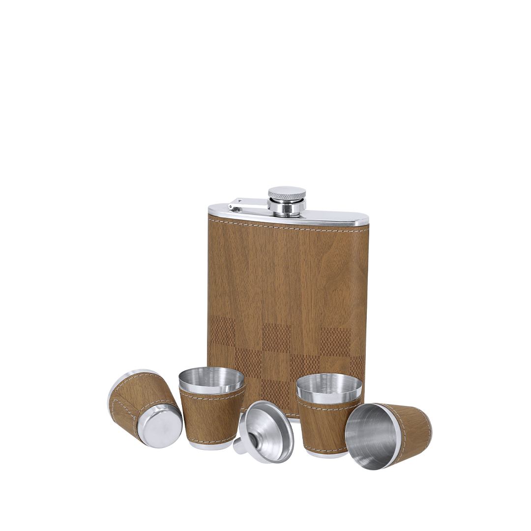 Set de petaca personalizado Fleet de madera con tablero de ajedrez - Otros accesorios cocina - Regalo Promocional Personalizado - imagen 3