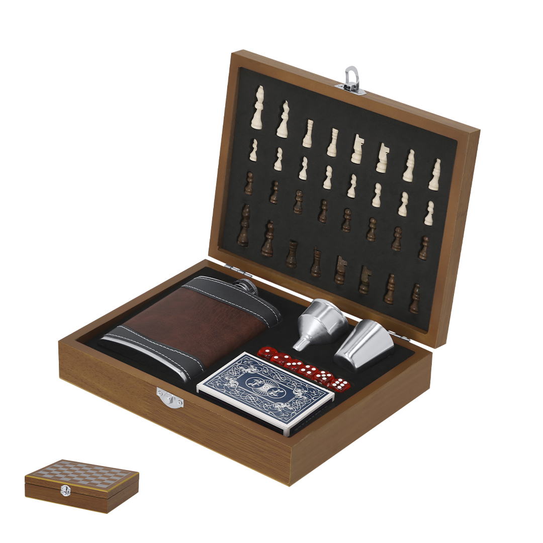 Set de petaca personalizado Menzie de madera con juegos múltiples - Otros accesorios cocina - Regalo Promocional Personalizado