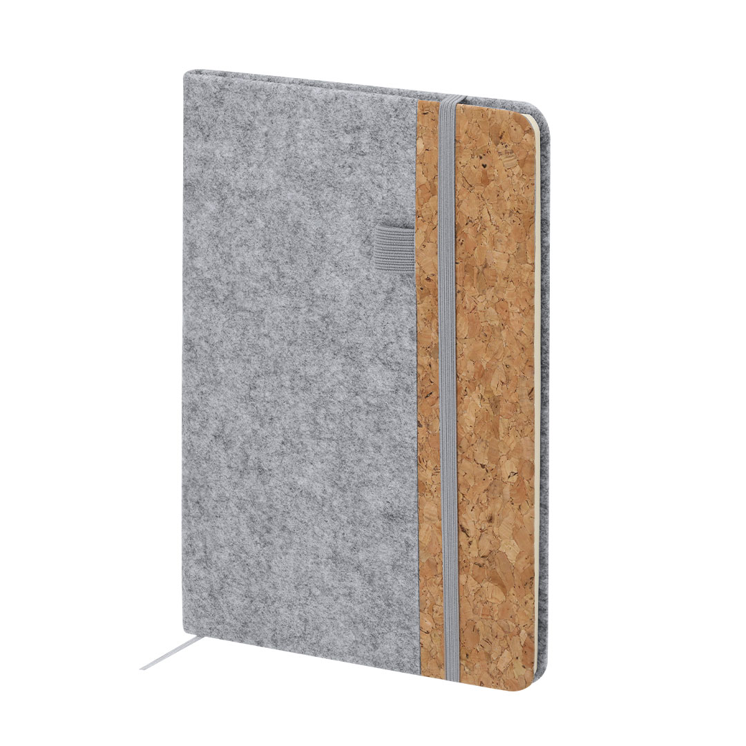 Bloc de notas personalizado Driscol en fieltro RPET y corcho con distintivo RFELT