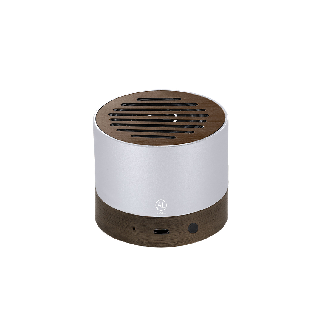 Altavoz Kolin aluminio reciclado con madera nogal - Tecnología - Regalo Promocional Personalizado