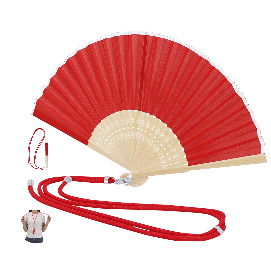 Abanico Yanex de bambú y poliéster 190T con lanyard - Verano - Regalo Promocional Personalizado