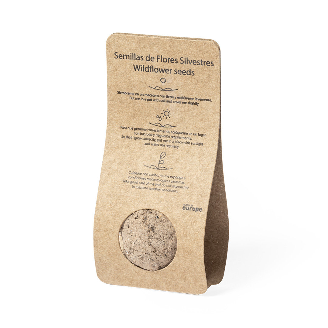 Bombón de semillas personalizado Mussox con estuche reciclado