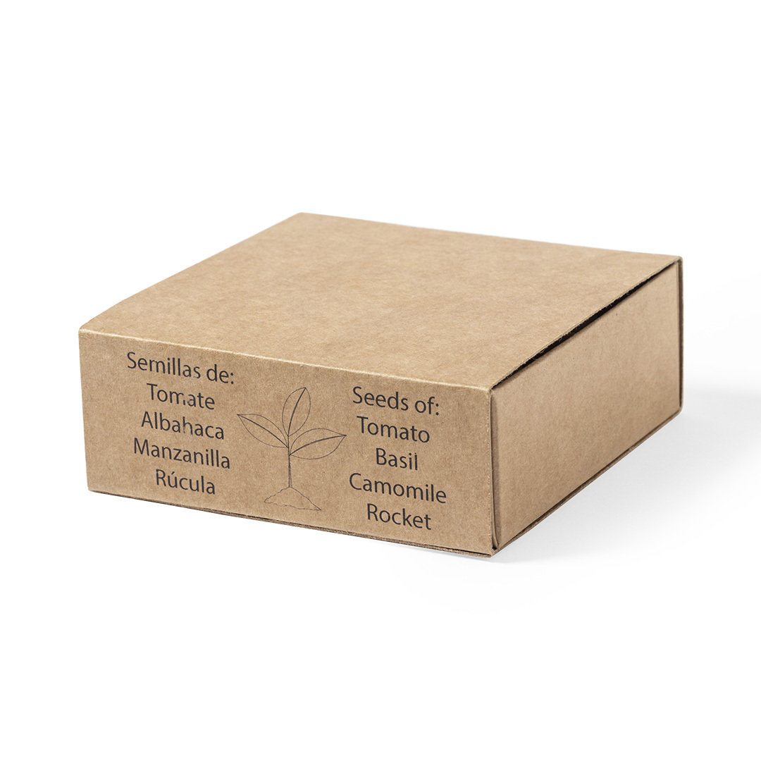 Kit de huerto personalizad Tomarux de cartón reciclado con 4 semillas diferentes - Jardín - Regalo Promocional Personalizado - vista alternativa