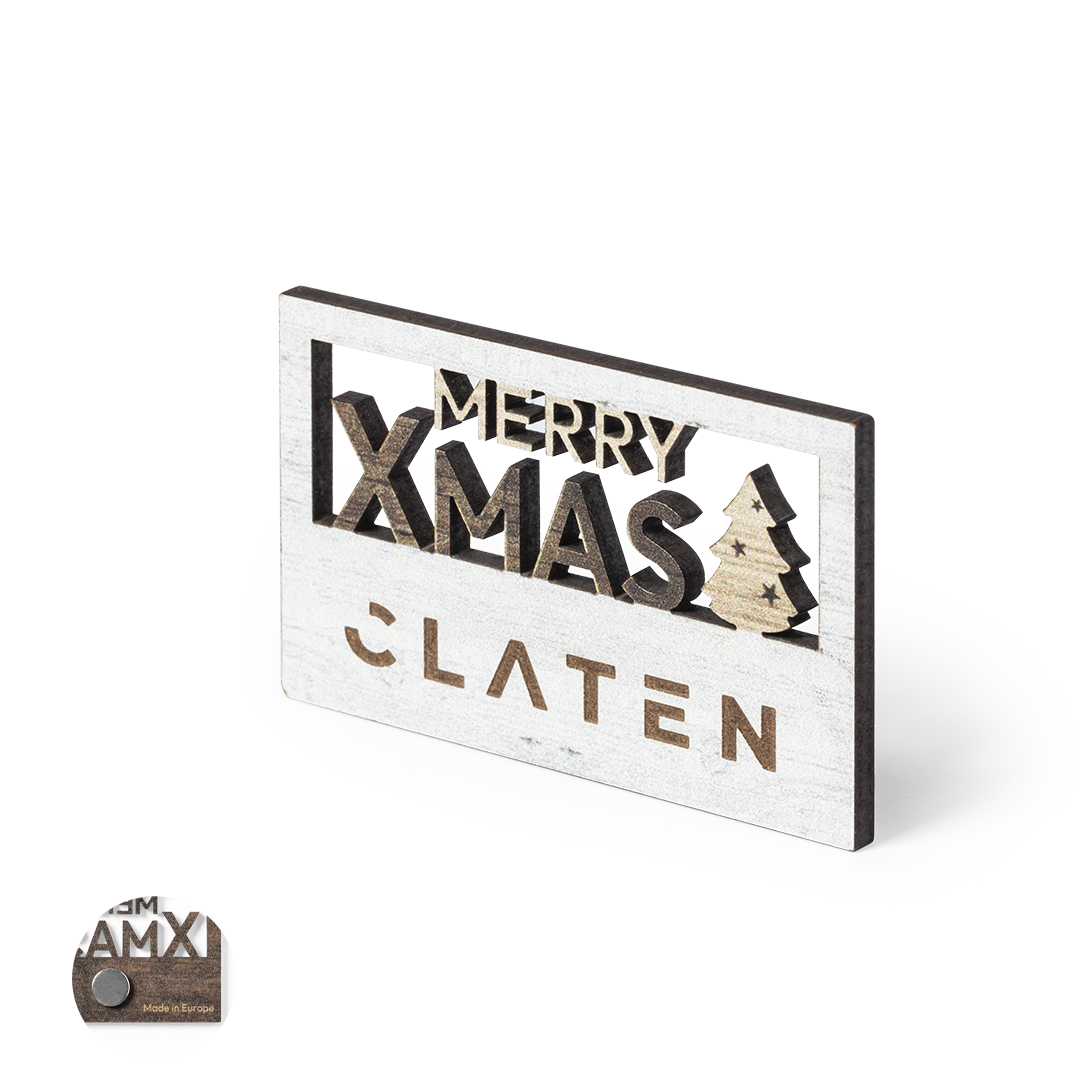 Imán personalizado Lambet Merry Christmas de madera natural troquelado bicolor - Imanes personalizados - Regalo Promocional Personalizado