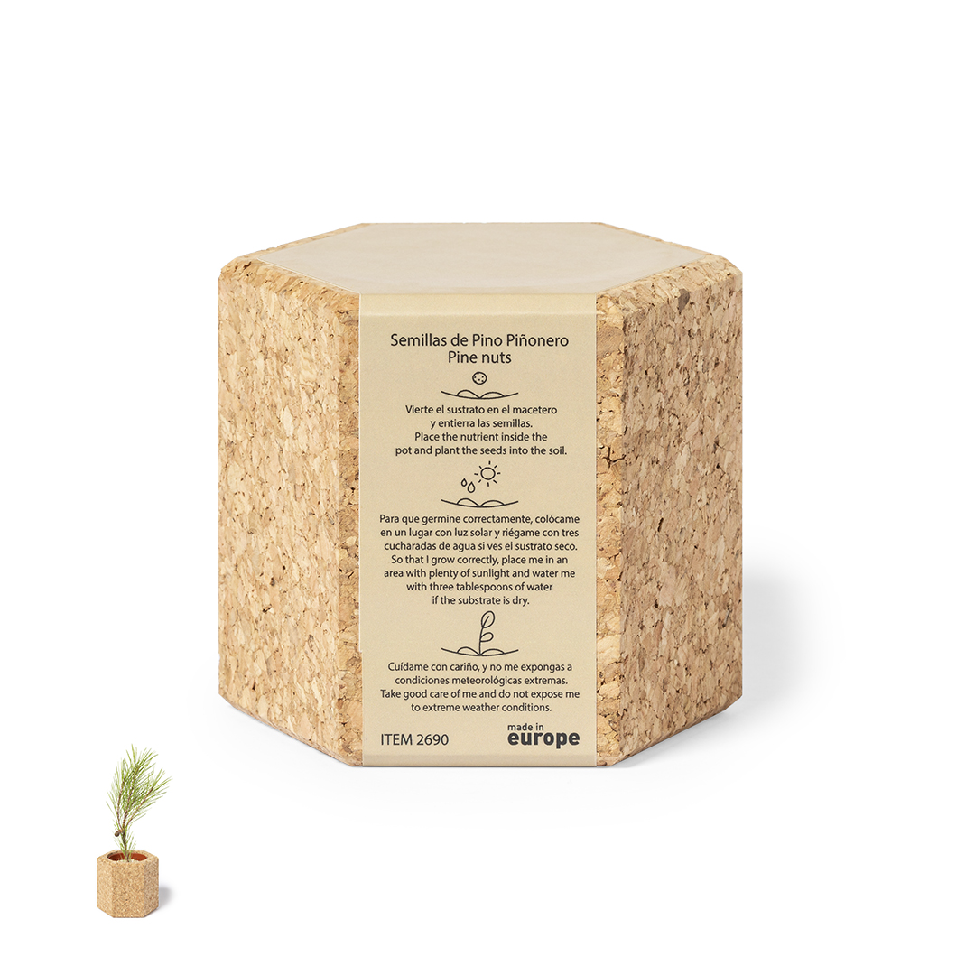 Maceta personalizada Gulytel de pino con corcho natural - Jardín - Regalo Promocional Personalizado
