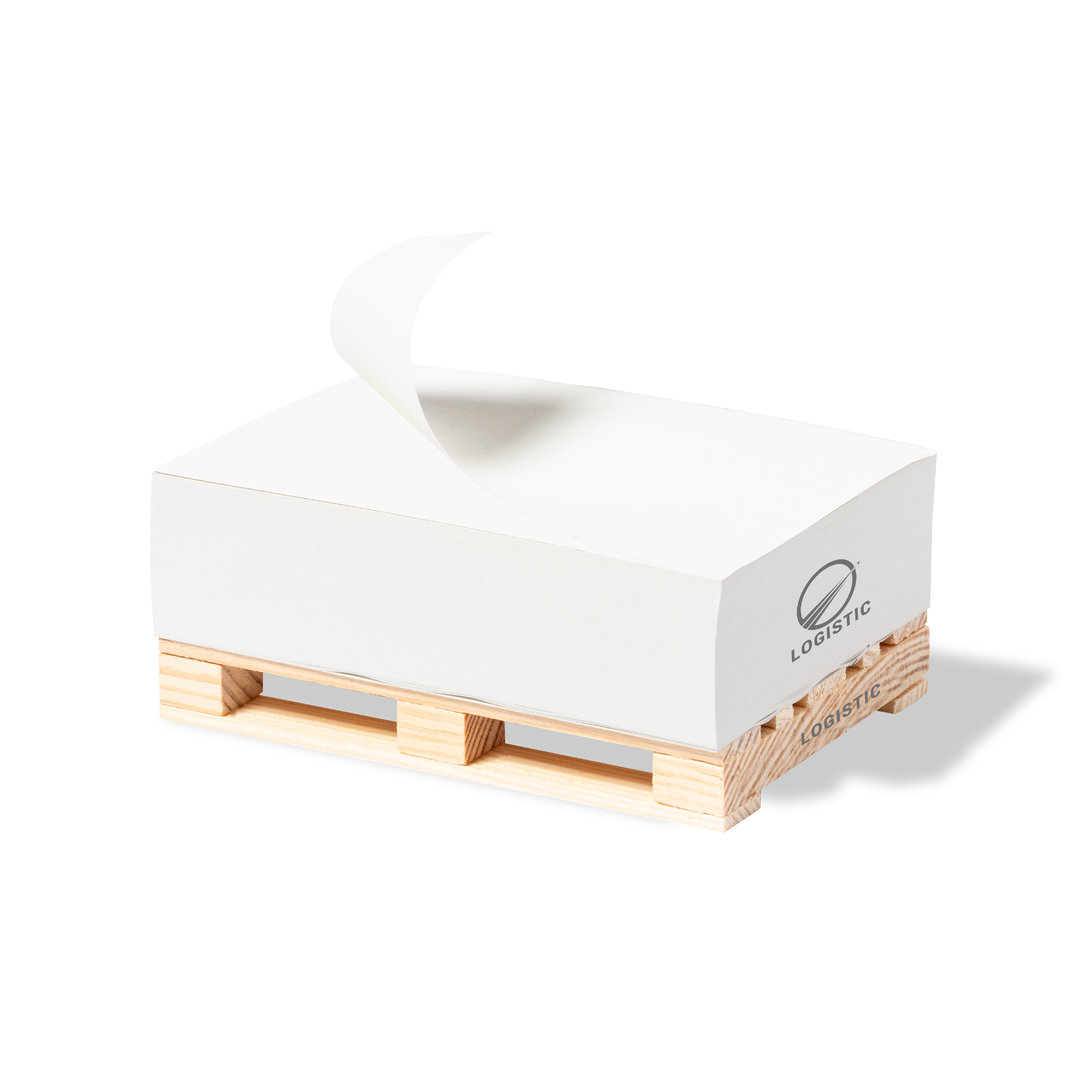 Portanotas palet personalizado Hibon de madera natural con papel eco