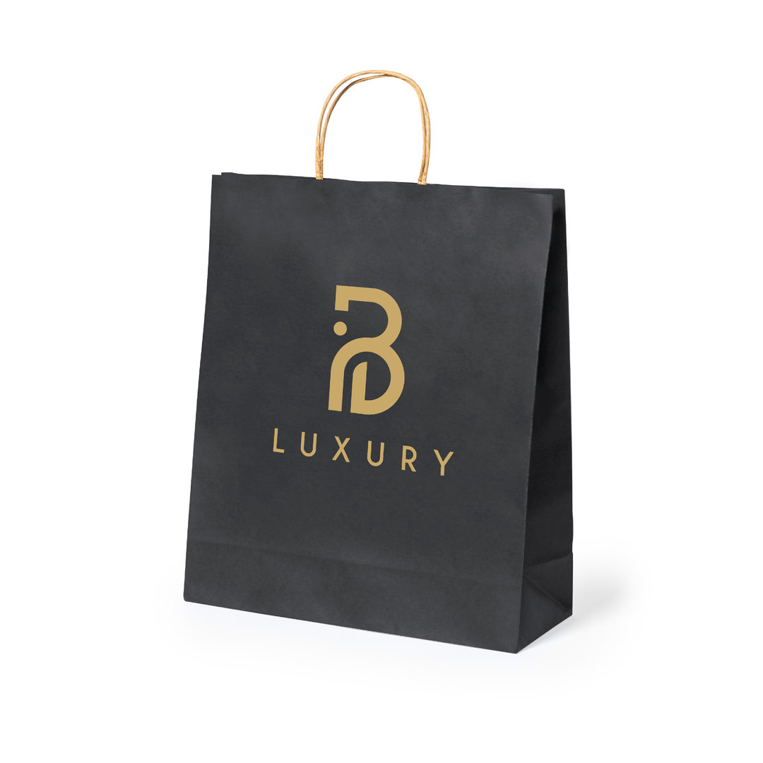 Bolsa personalizada Mepus de papel reciclado negro con fuelle