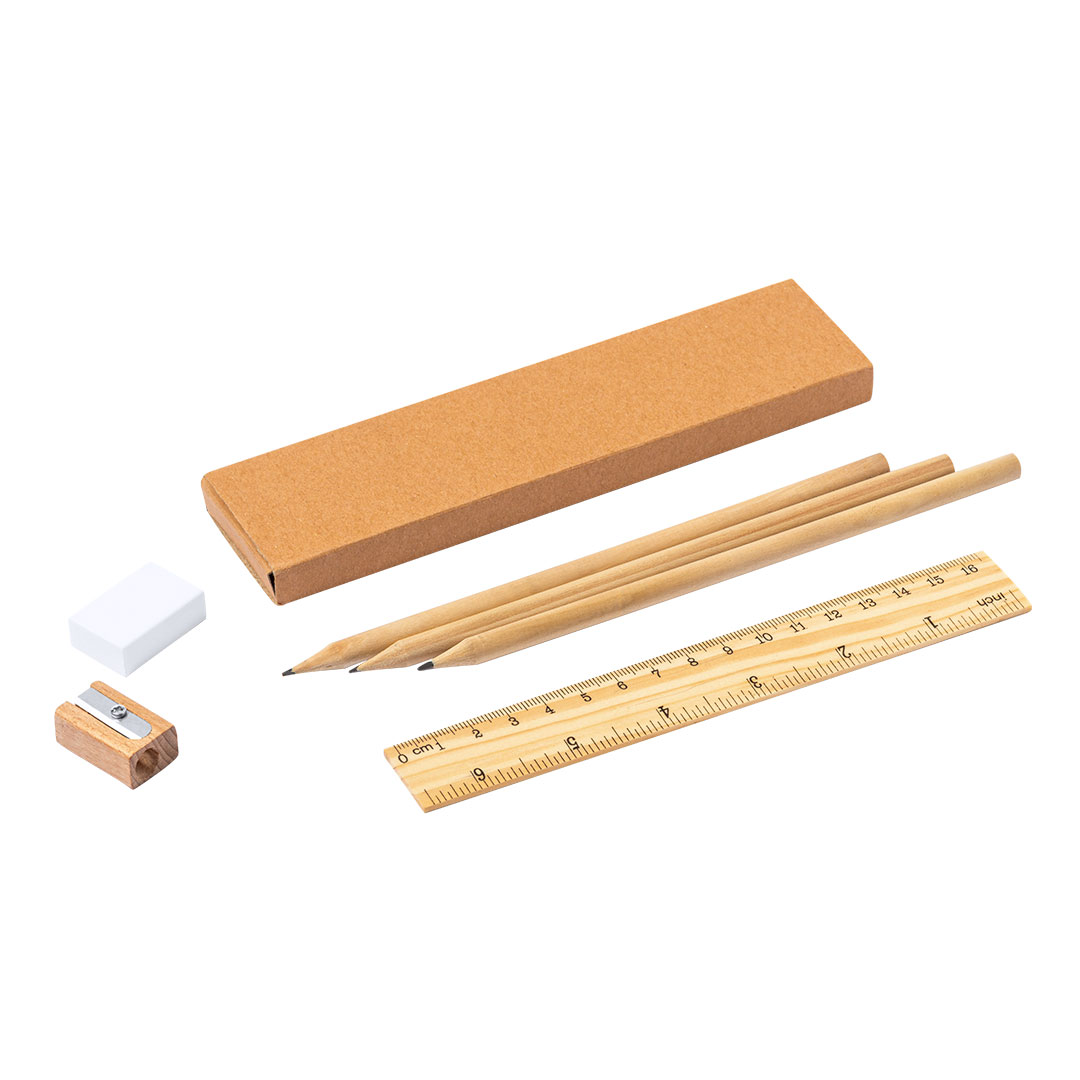 Set personalizado Dony de 6 piezas con regla en estuche reciclado - Set de escritura personalizados - Regalo Promocional Personalizado