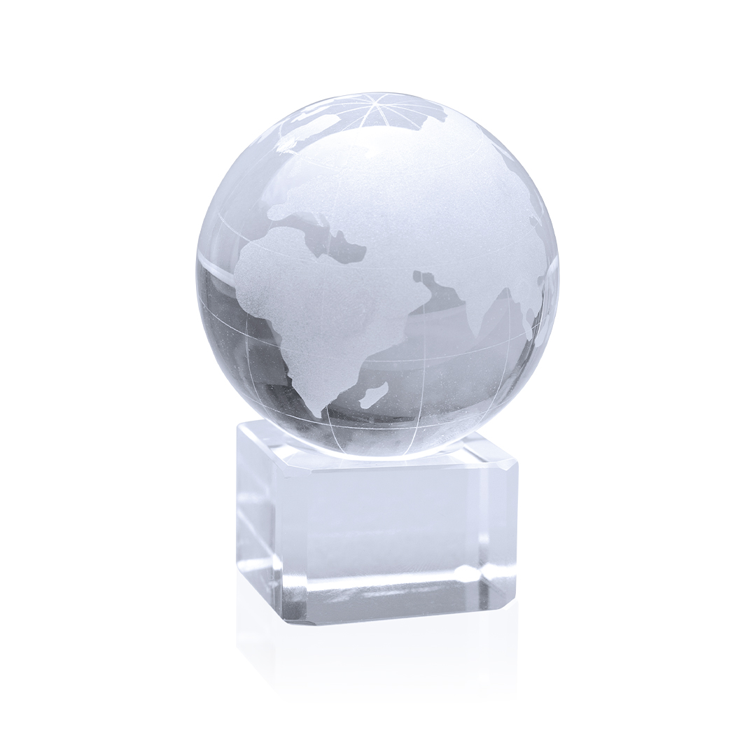 Bola personalizada World de cristal planeta Tierra con base láser - Trofeos - Regalo Promocional Personalizado