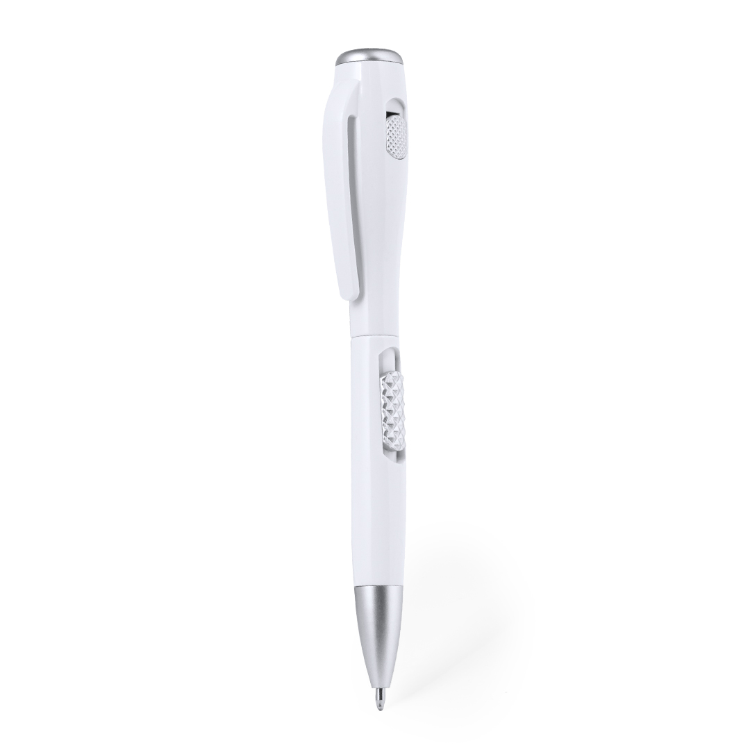 Bolígrafo con linterna LED personalizado Senter minimalista gris y blanco