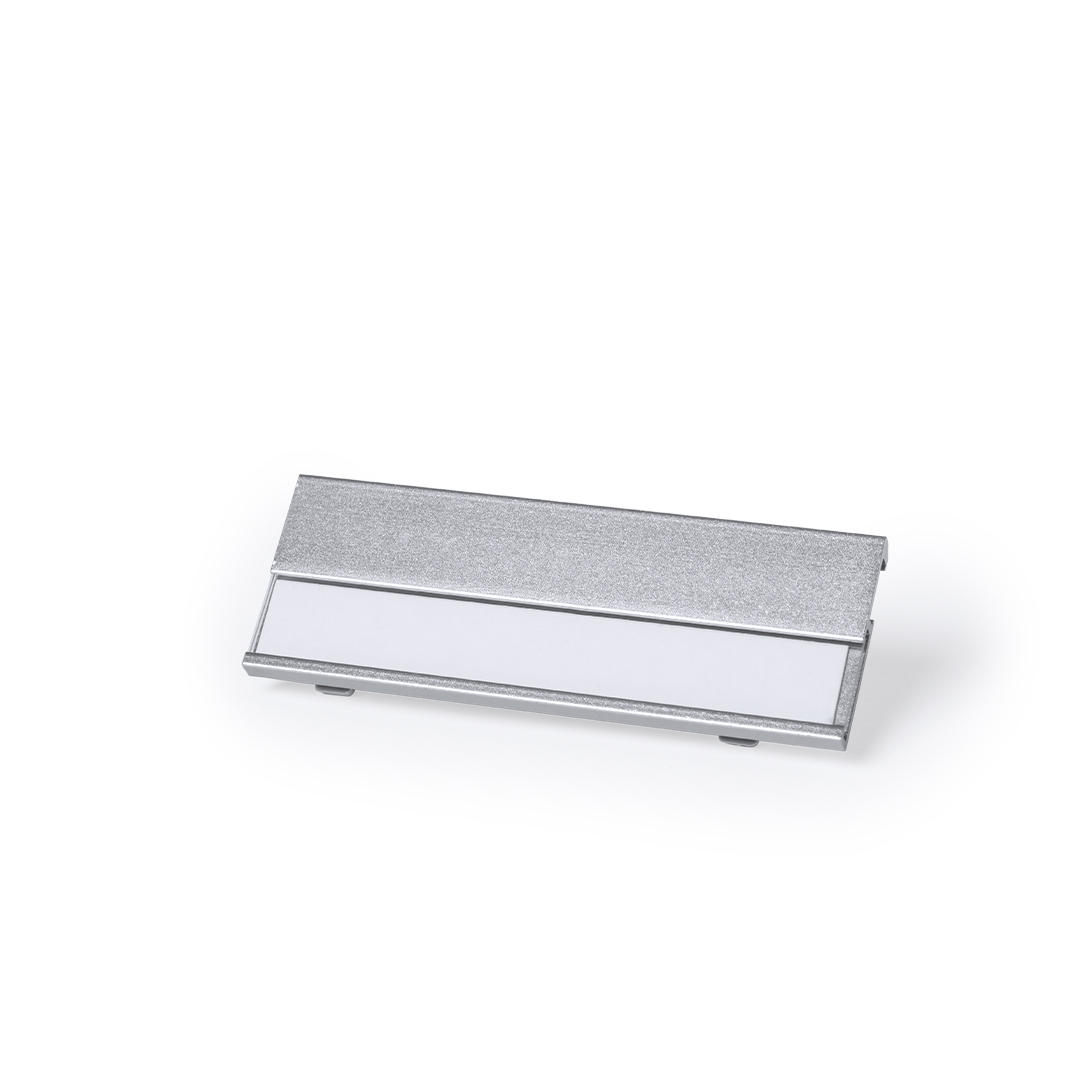 Identificador personalizado Bindel de aluminio con pinza trasera de enganche - Oficina - Regalo Promocional Personalizado