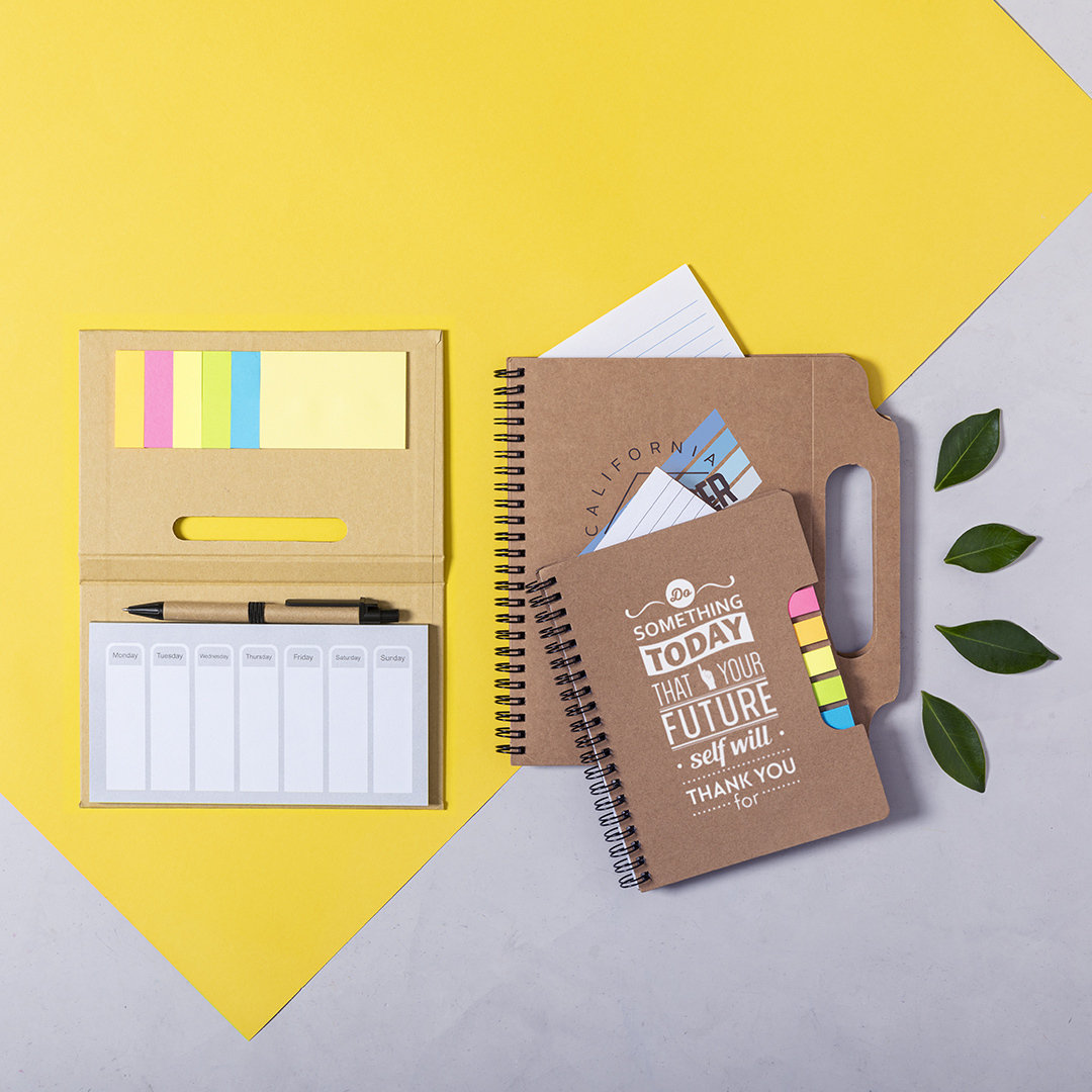 Bloc de notas personalizado Makron adhesivas con anillas y bolígrafo cartón reciclado con asas - Oficina - Regalo Promocional Personalizado - imagen 5