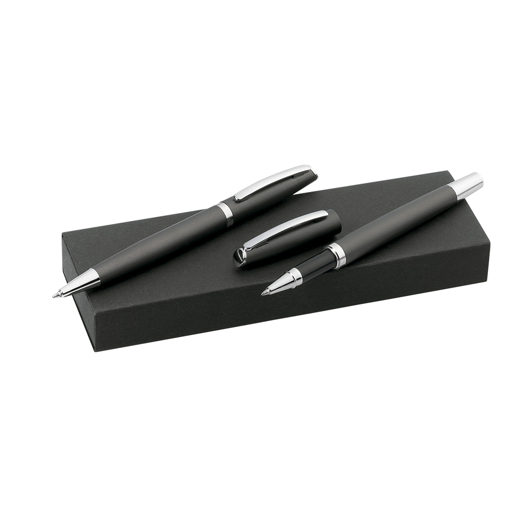 Set bolígrafo y roller personalizado Lumix de aluminio plateado - Set de escritura personalizados - Regalo Promocional Personalizado