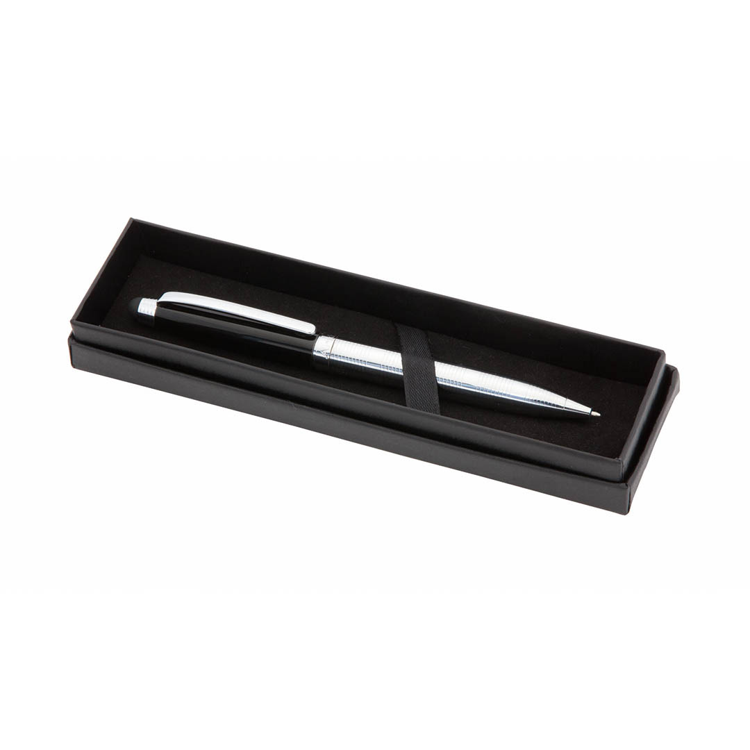 Bolígrafo puntero personalizado Alexluca Lantey giratorio plateado negro con estuche - Set de escritura personalizados - Regalo Promocional Personalizado - vista alternativa