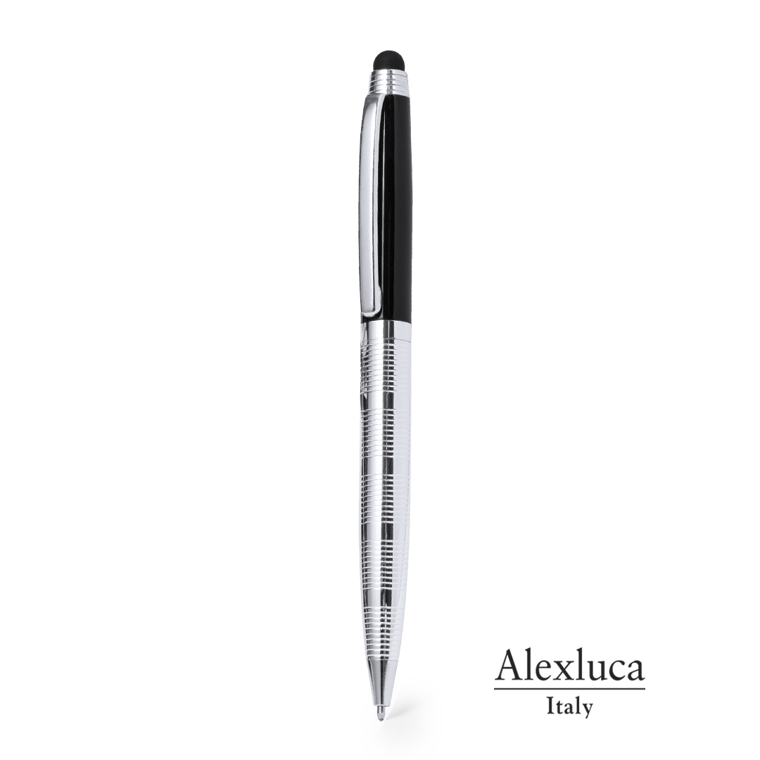 Bolígrafo puntero personalizado Alexluca Lantey giratorio plateado negro con estuche - Set de escritura personalizados - Regalo Promocional Personalizado