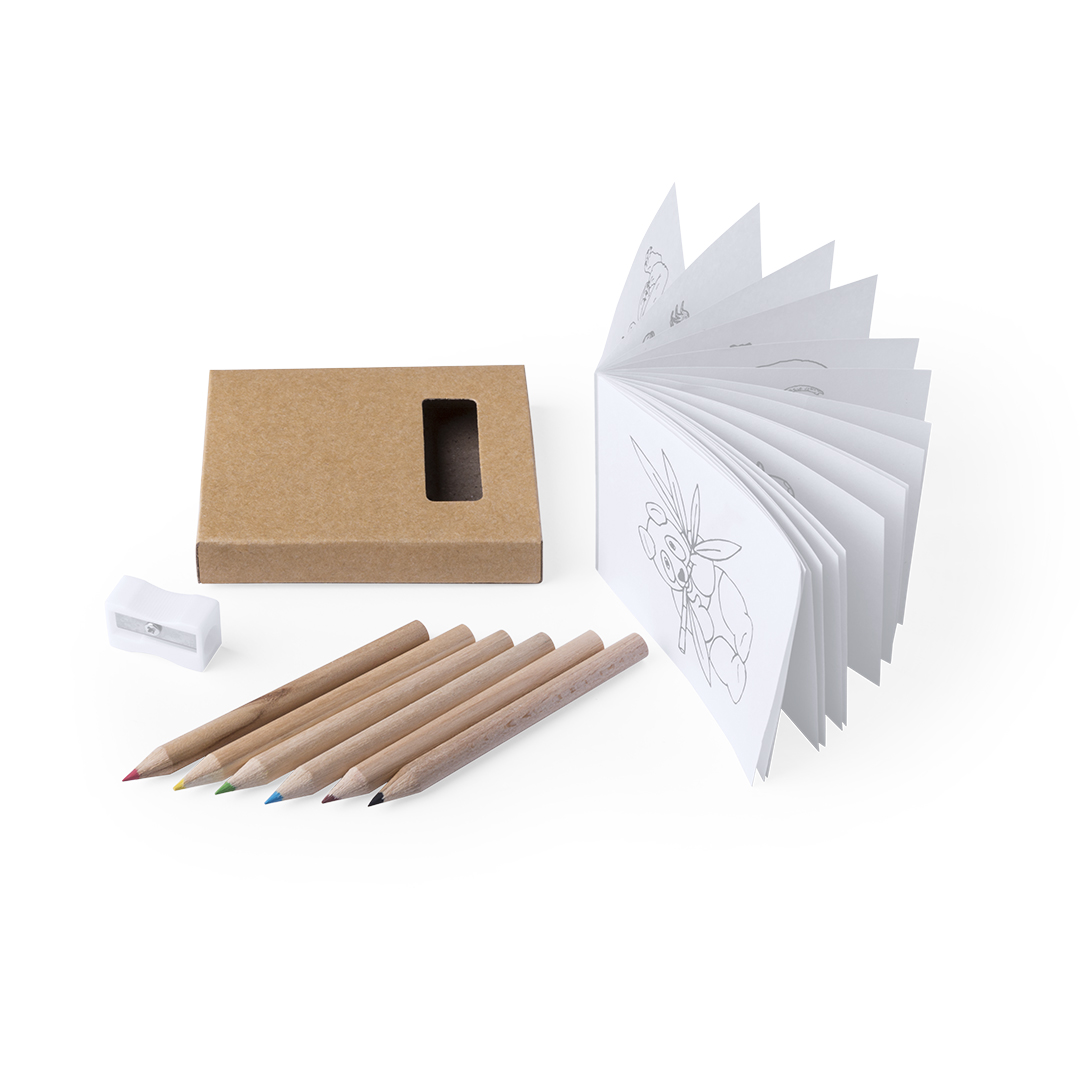 Set personalizado Figgy de 8 piezas con bloc colorear - Set de escritura personalizados - Regalo Promocional Personalizado