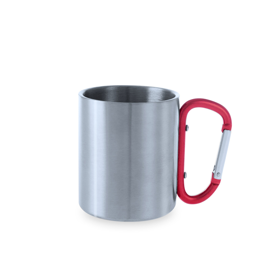 Taza de acero inox personalizada Bastic de 210ml con asa mosquetón