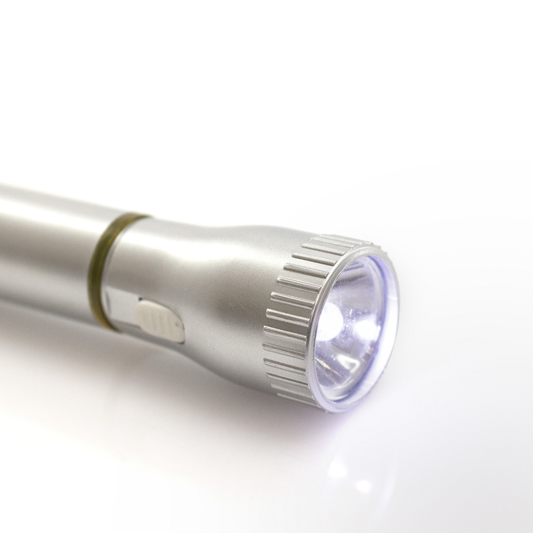 Bolígrafo con linterna LED personalizado Mustap bicolor con cinta de transporte