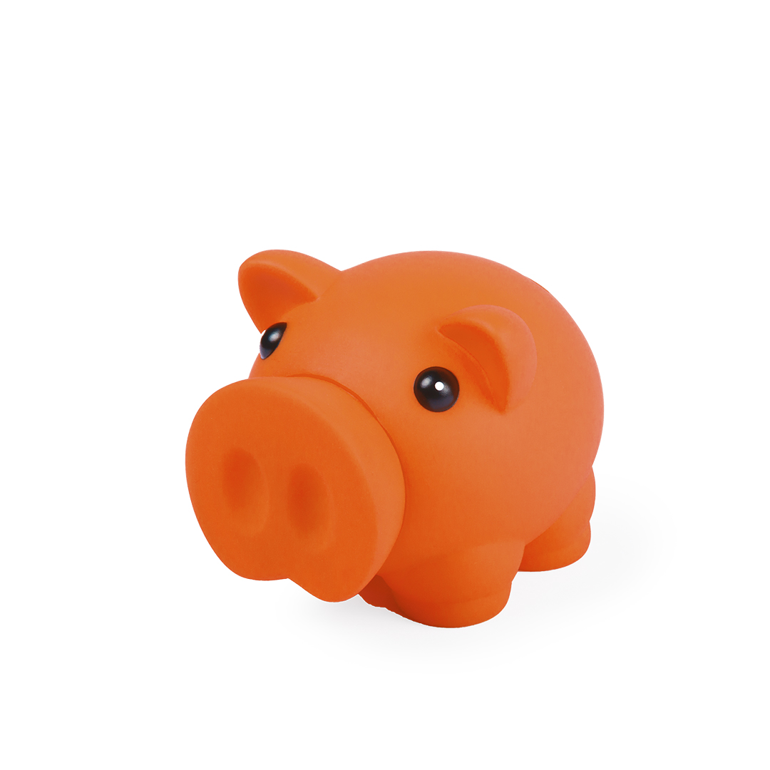Hucha personalizada Donax cerdito con acabado goma en colores vivos - Niños y Juegos - Regalo Promocional Personalizado