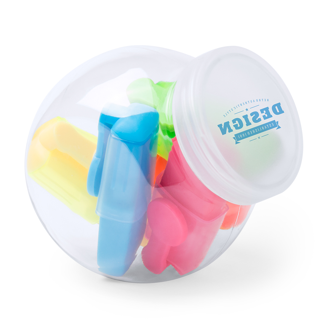 Set marcadores personalizado Layax fluorescentes minimalista bote transparente