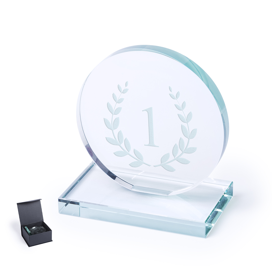 Placa personalizada Owen de cristal circular con base cuadrada - Trofeos - Regalo Promocional Personalizado