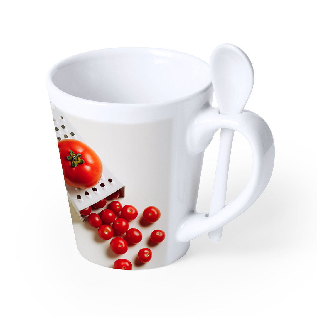 Taza sublimación personalizada Kaffir de cerámica de 350ml con cucharilla integrada