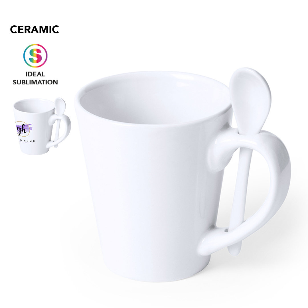 Taza sublimación personalizada Kaffir de cerámica de 350ml con cucharilla integrada - Tazas y vasos personalizados - Regalo Promocional Personalizado - imagen 3