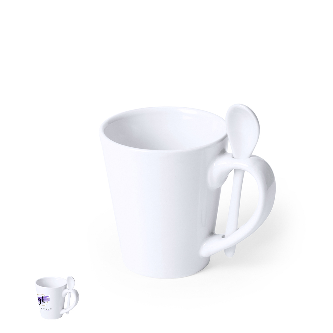 Taza sublimación personalizada Kaffir de cerámica de 350ml con cucharilla integrada - Tazas y vasos personalizados - Regalo Promocional Personalizado