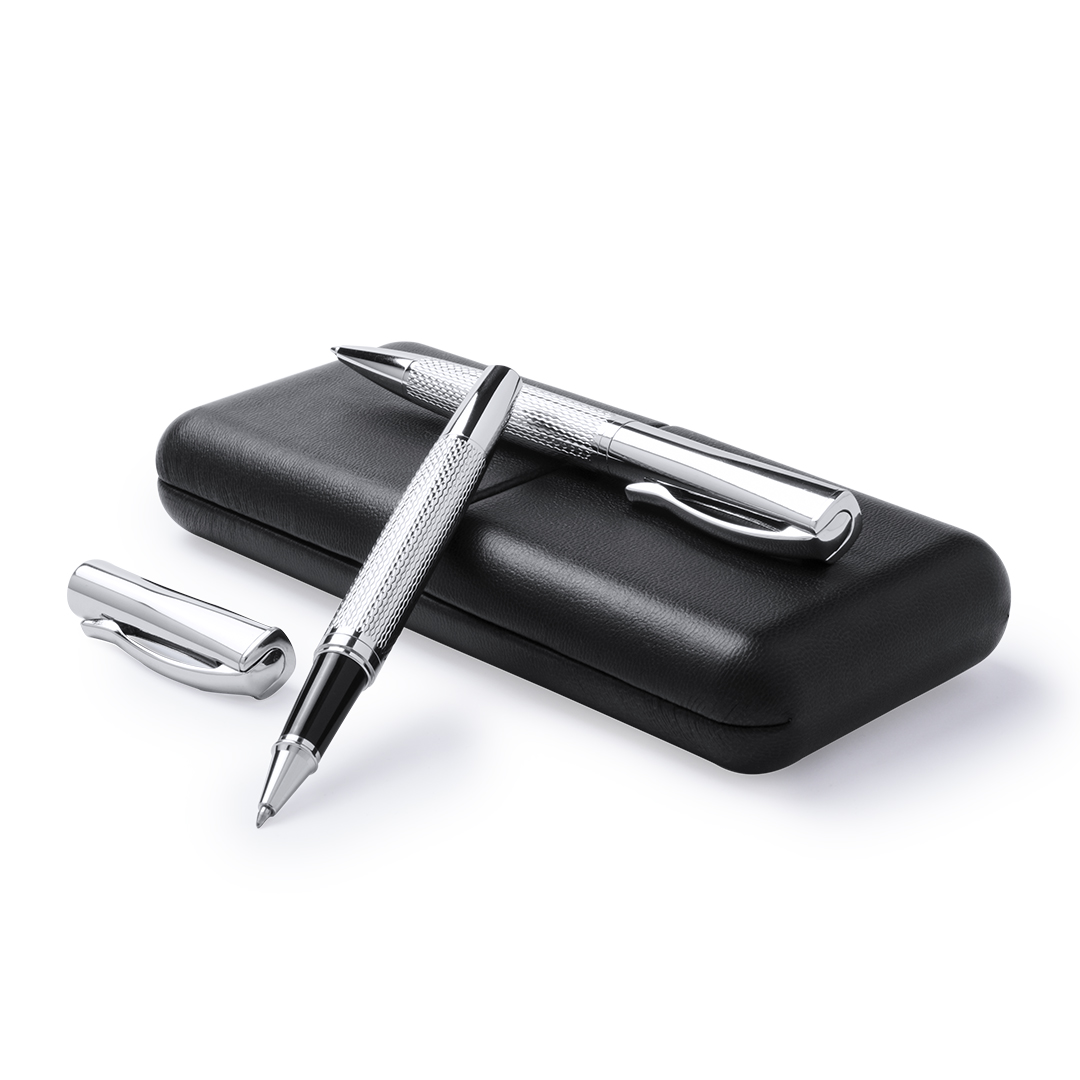 Set bolígrafo y roller personalizado Darius plateado brillante - Set de escritura personalizados - Regalo Promocional Personalizado