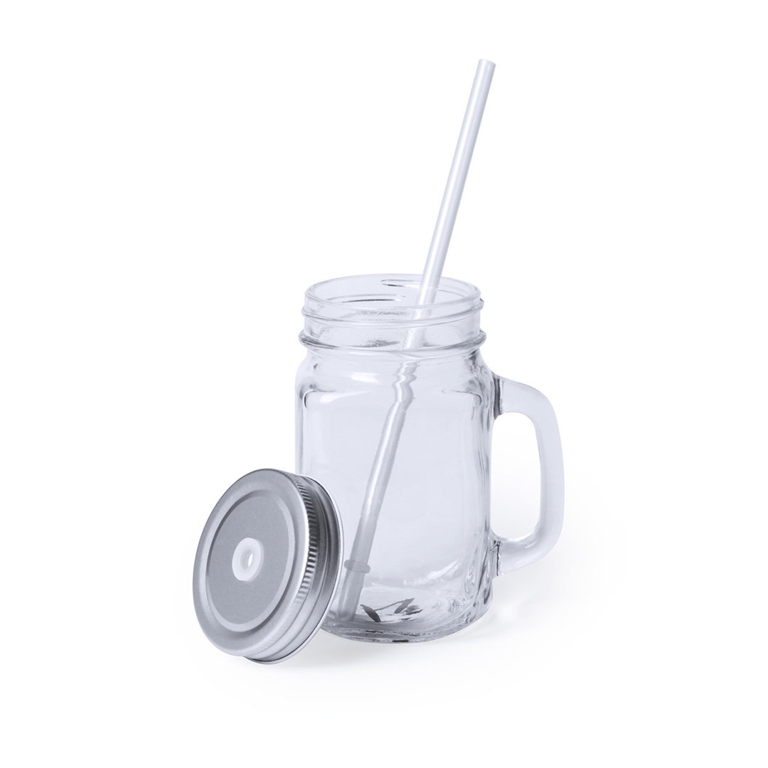 Tarro personalizado Heisond multiusos de cristal de 500ml con pajita