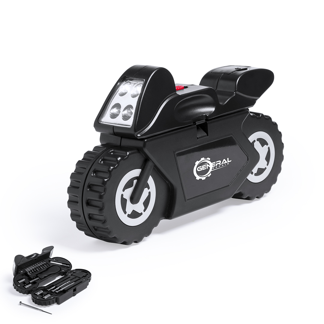 Set herramientas personalizado Mostik diseño moto con linterna LED - Sets de herramientas - Regalo Promocional Personalizado