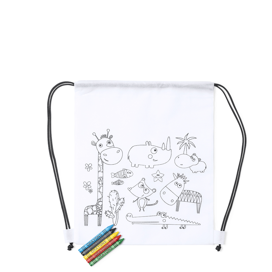 Mochila personalizada Wizzy de non-woven para colorear con 5 ceras - Niños y Juegos - Regalo Promocional Personalizado