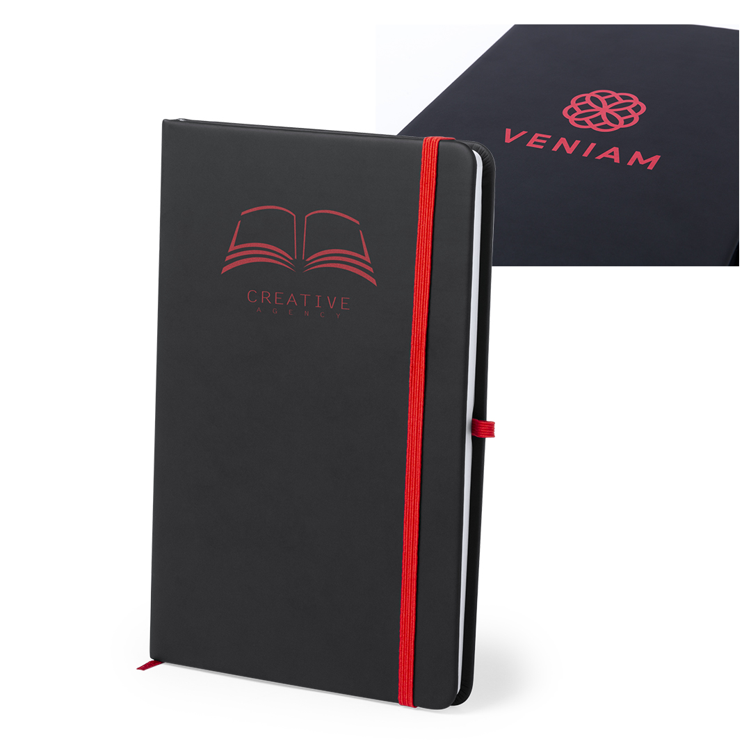 Bloc de notas personalizado Kefron en polipiel negra con marcaje láser y 100 hojas rayadas - Oficina - Regalo Promocional Personalizado
