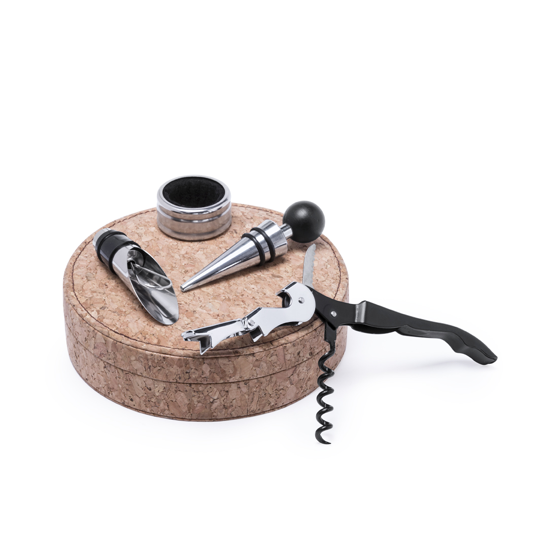 Set de vinos personalizado Bribal circular de corcho natural con accesorios - Packs de regalo personalizado - Regalo Promocional Personalizado