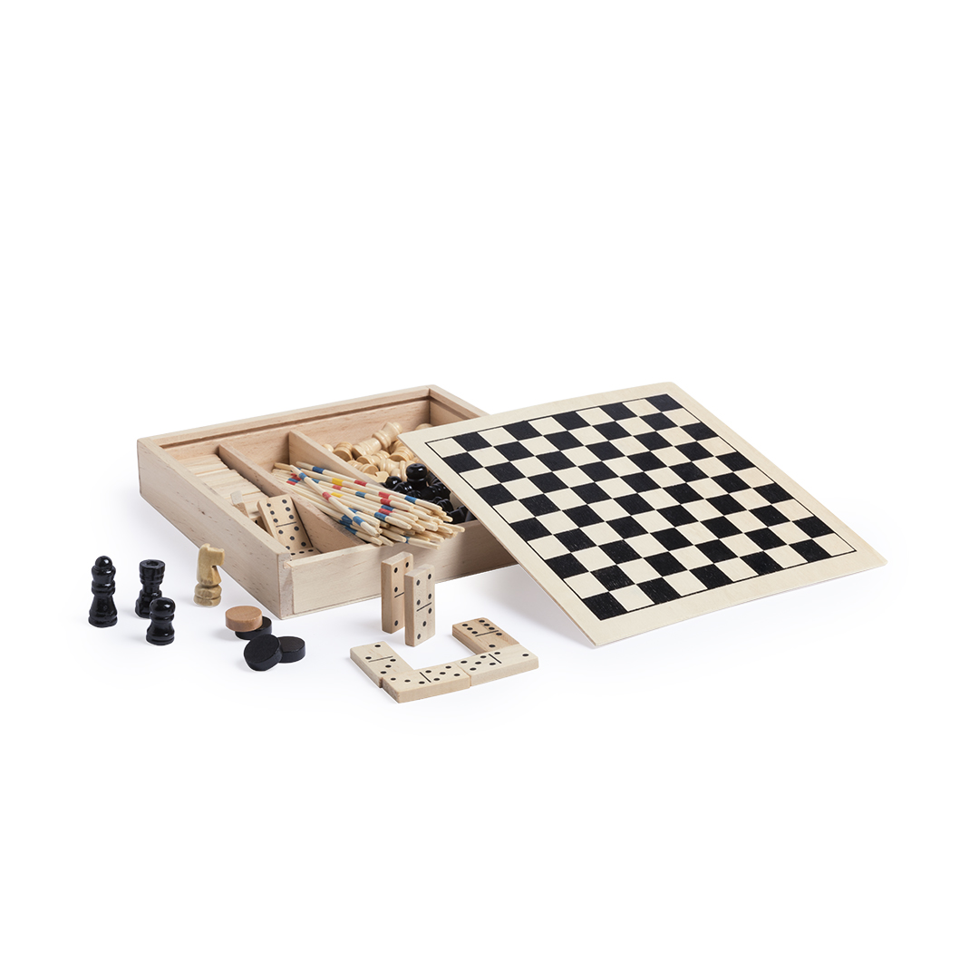 Set juegos personalizado Xigral completo mikado ajedrez damas dominó - Niños y Juegos - Regalo Promocional Personalizado