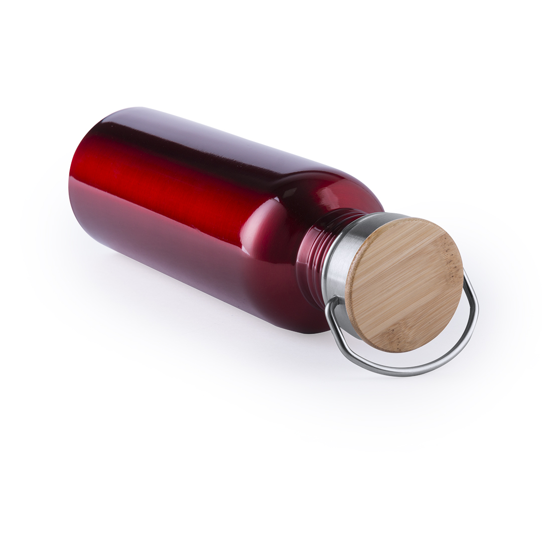 Bidón personalizado Tulman de 800ml en acero inoxidable con estilo retro y detalle de madera