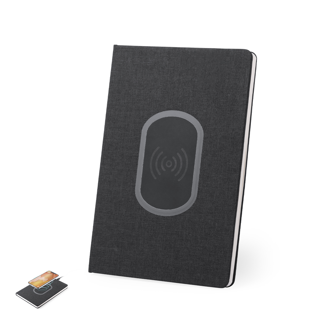 Bloc cargador personalizado Kevant en poliéster con cargador inalámbrico integrado - Tecnología - Regalo Promocional Personalizado