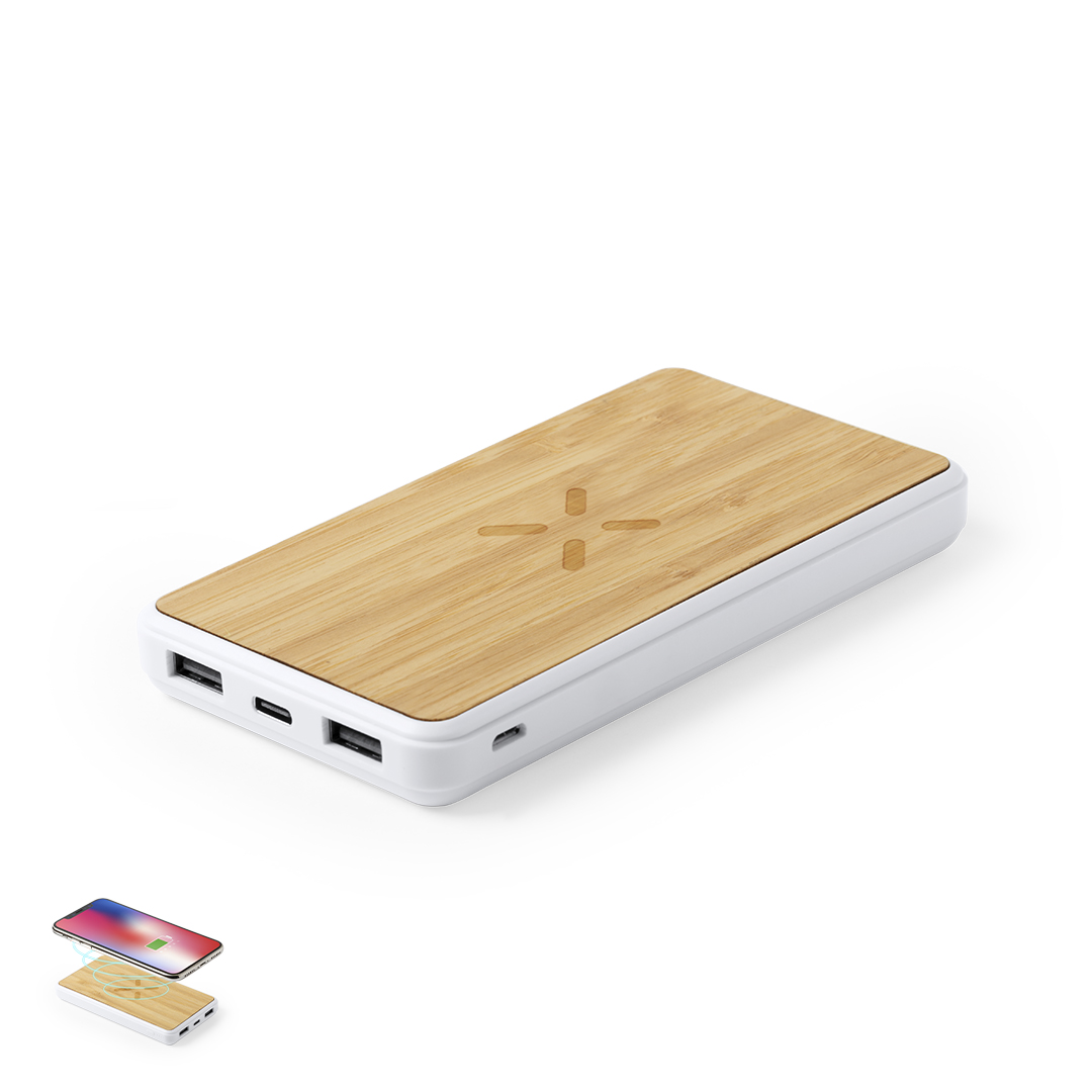 Power Bank personalizada Dickens de bambú con carga inalámbrica de 8000mAh - Tecnología - Regalo Promocional Personalizado