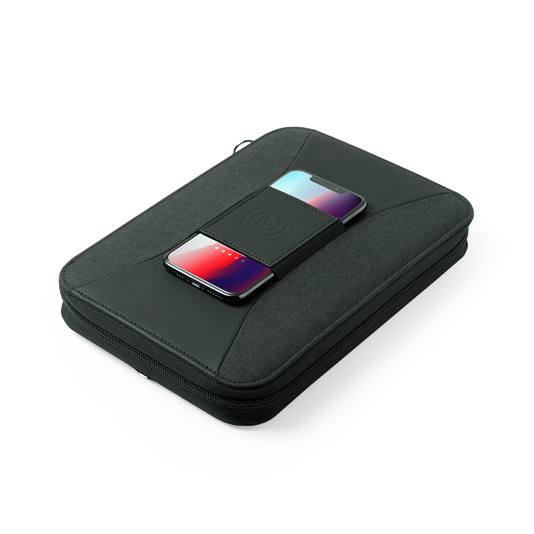 Organizador power bank personalizado Surey de poliéster con carga inalámbrica