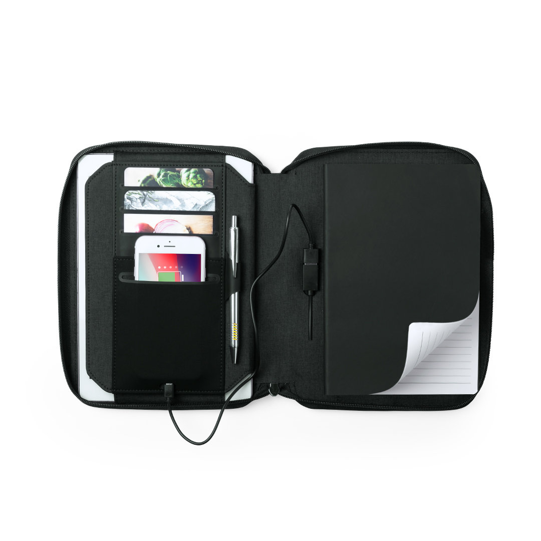 Organizador power bank personalizado Surey de poliéster con carga inalámbrica