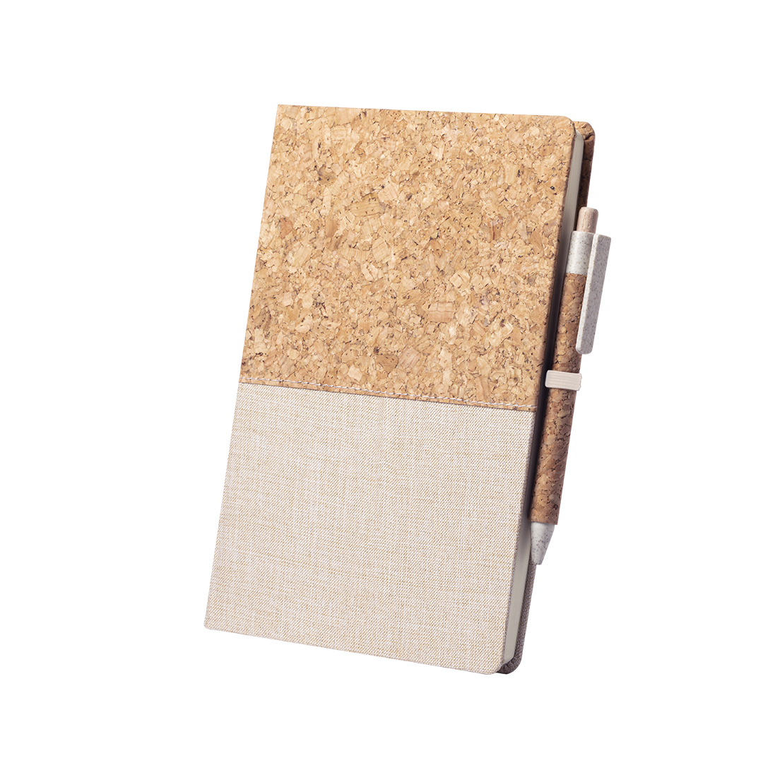 Bloc de notas personalizado Brastel nature con set bolígrafo en corcho y caña de trigo - Oficina - Regalo Promocional Personalizado