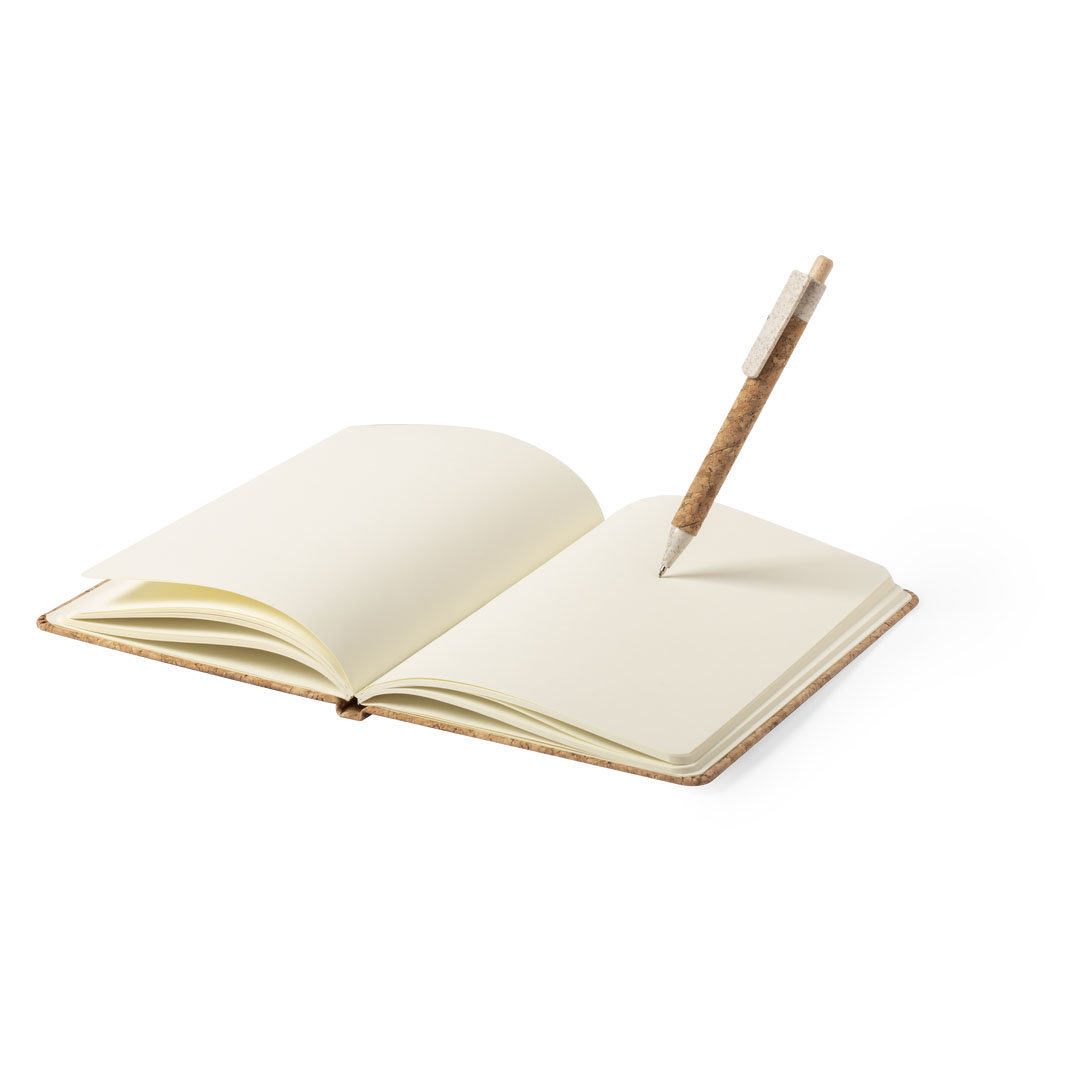 Set personalizado Minsor bloc y bolígrafo de corcho y caña trigo - Set de escritura personalizados - Regalo Promocional Personalizado - vista alternativa